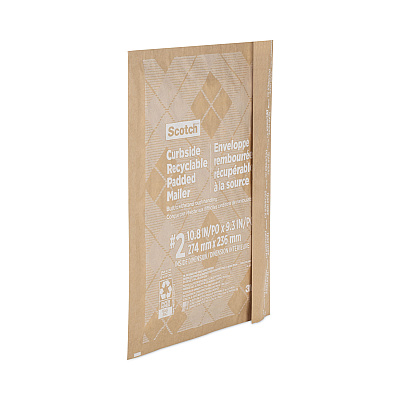 Scotch Curbside Recyclable Padded Mailer, #2, Bubble Cushion, Self-Adhesive Closure, 11.25 x 12, Natural Kraft, 100/Carton (MMMCR21)