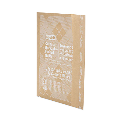 Scotch Curbside Recyclable Padded Mailer, #2, Bubble Cushion, Self-Adhesive Closure, 11.25 x 12, Natural Kraft, 100/Carton (MMMCR21)