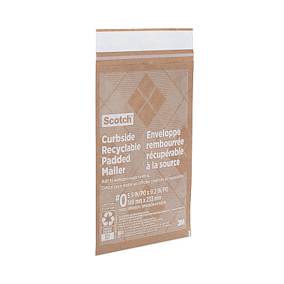 Scotch Curbside Recyclable Padded Mailer, #0, Bubble Cushion, Self-Adhesive Closure, 7 x 11.25, Natural Kraft, 100/Carton (MMMCR01)