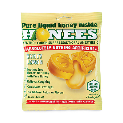 HONEES Cough Drops, Honey-Lemon, 20 per Bag, 6 Bags/Pack (GRR29300005)