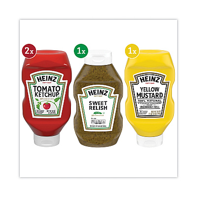 Heinz Ketchup, Mustard and Relish Picnic Pack, 2 Ketchup, Mustard, Relish, 4 Bottles/Carton (GRR22000444)