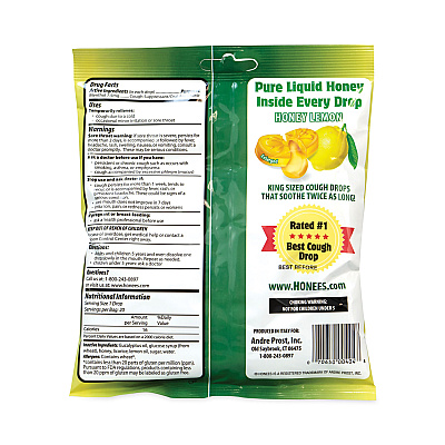 HONEES Cough Drops, Honey-Lemon, 20 per Bag, 6 Bags/Pack (GRR29300005)