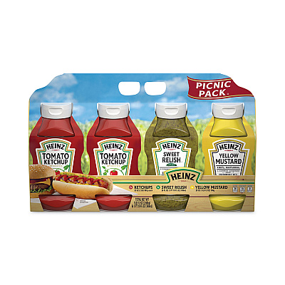 Heinz Ketchup, Mustard and Relish Picnic Pack, 2 Ketchup, Mustard, Relish, 4 Bottles/Carton (GRR22000444)