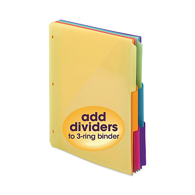 Smead Three-Ring Binder Poly Index Dividers with Pocket, 9.75 x 11.25, Assorted Colors, 30/Box (SMD89421)