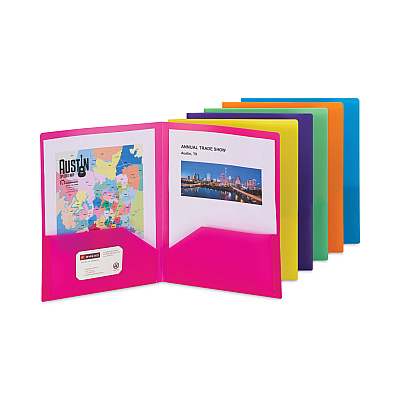Smead Poly Two-Pocket Folders, 100-Sheet Capacity, 11 x 8.5, Assorted, 6/Pack (SMD87761)