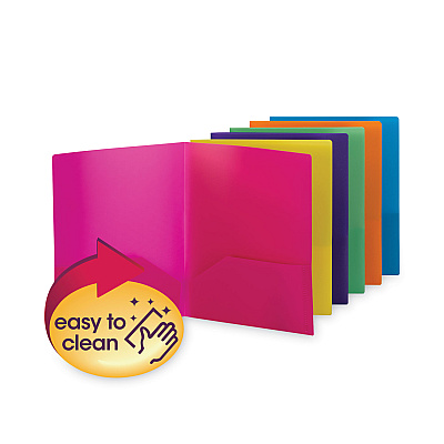 Smead Poly Two-Pocket Folders, 100-Sheet Capacity, 11 x 8.5, Assorted, 6/Pack (SMD87761)