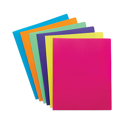 Smead Poly Two-Pocket Folders, 100-Sheet Capacity, 11 x 8.5, Assorted, 6/Pack (SMD87761)