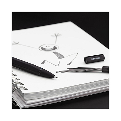 U Brands Cambria Soft Touch Mechanical Pencil, 0.7 mm, HB (#2), Black Lead, Black Barrel, 12/Pack (UBR5008U0124)