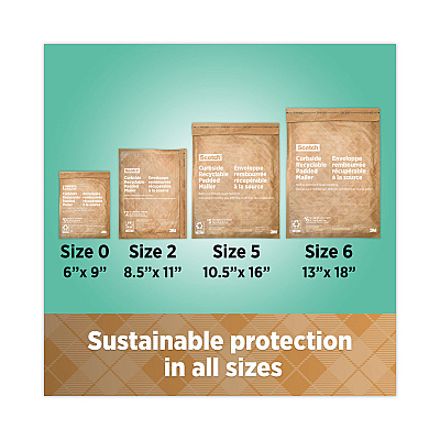 Scotch Curbside Recyclable Padded Mailer, #0, Bubble Cushion, Self-Adhesive Closure, 7 x 11.25, Natural Kraft, 100/Carton (MMMCR01)