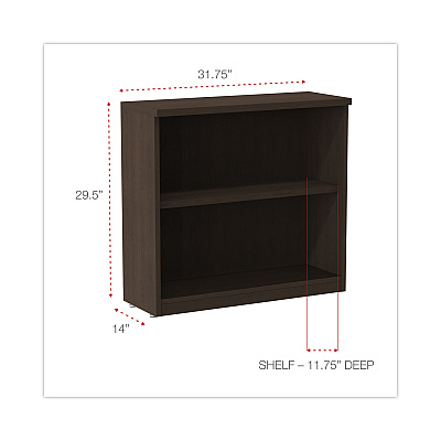 Alera Valencia Series Bookcase, Two-Shelf, 31.75w x 14d x 29.5h, Espresso (ALEVA633032ES)