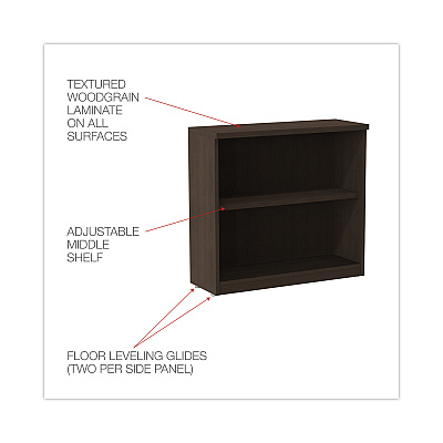 Alera Valencia Series Bookcase, Two-Shelf, 31.75w x 14d x 29.5h, Espresso (ALEVA633032ES)