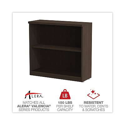 Alera Valencia Series Bookcase, Two-Shelf, 31.75w x 14d x 29.5h, Espresso (ALEVA633032ES)