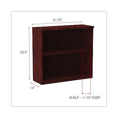 Alera Valencia Series Bookcase, Two-Shelf, 31.75w x 14d x 29.5h, Mahogany (ALEVA633032MY)