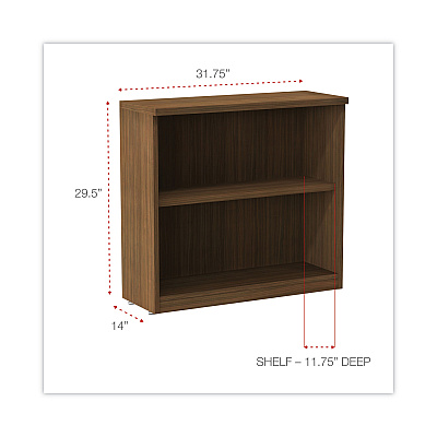 Alera Valencia Series Bookcase,Two-Shelf, 31.75w x 14d x 29.5h, Modern Walnut (ALEVA633032WA)