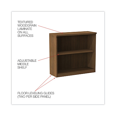 Alera Valencia Series Bookcase,Two-Shelf, 31.75w x 14d x 29.5h, Modern Walnut (ALEVA633032WA)