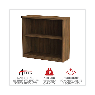 Alera Valencia Series Bookcase,Two-Shelf, 31.75w x 14d x 29.5h, Modern Walnut (ALEVA633032WA)