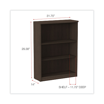 Alera Valencia Series Bookcase, Three-Shelf, 31.75w x 14d x 39.38h, Espresso (ALEVA634432ES)