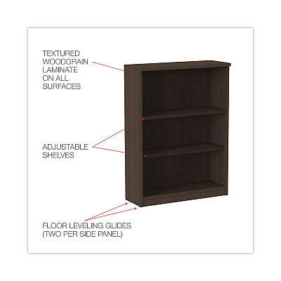 Alera Valencia Series Bookcase, Three-Shelf, 31.75w x 14d x 39.38h, Espresso (ALEVA634432ES)