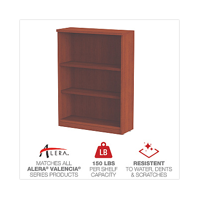 Alera Valencia Series Bookcase, Three-Shelf, 31.75w x 14d x 39.38h, Med Cherry (ALEVA634432MC)