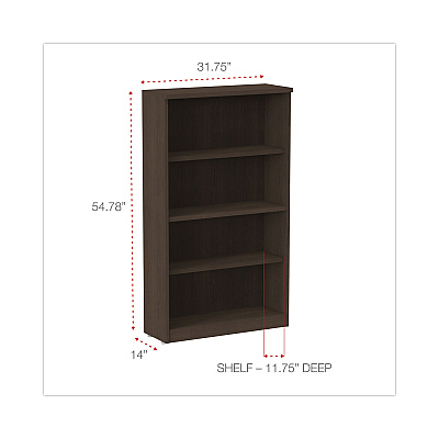 Alera Valencia Series Bookcase, Four-Shelf, 31.75w x 14d x 54.88h, Espresso (ALEVA635632ES)