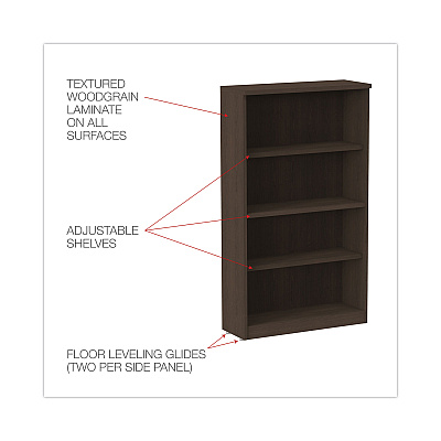 Alera Valencia Series Bookcase, Four-Shelf, 31.75w x 14d x 54.88h, Espresso (ALEVA635632ES)