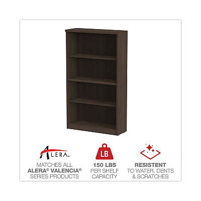 Alera Valencia Series Bookcase, Four-Shelf, 31.75w x 14d x 54.88h, Espresso (ALEVA635632ES)