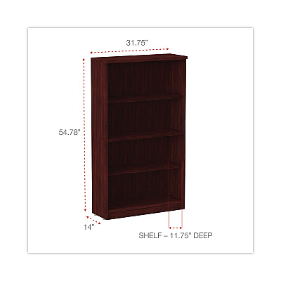 Alera Valencia Series Bookcase, Four-Shelf, 31.75w x 14d x 54.88h, Mahogany (ALEVA635632MY)