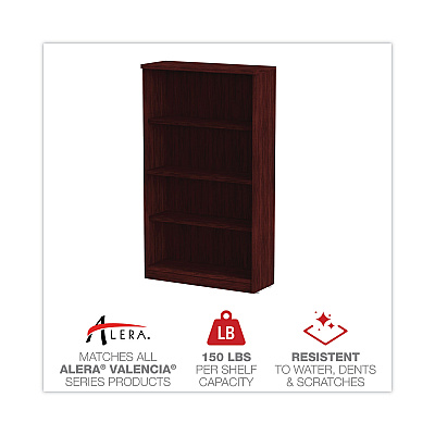 Alera Valencia Series Bookcase, Four-Shelf, 31.75w x 14d x 54.88h, Mahogany (ALEVA635632MY)