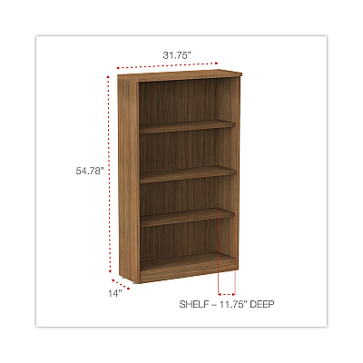 Alera Valencia Series Bookcase, Four-Shelf, 31.75w x 14d x 54.88h, Modern Walnut (ALEVA635632WA)