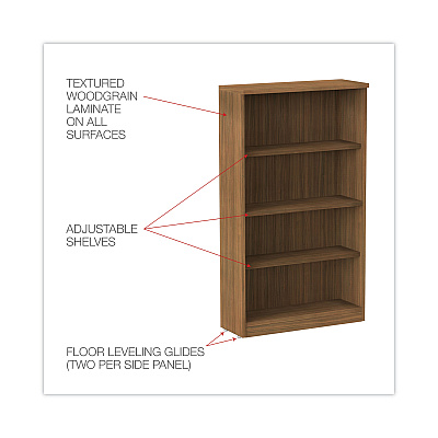 Alera Valencia Series Bookcase, Four-Shelf, 31.75w x 14d x 54.88h, Modern Walnut (ALEVA635632WA)