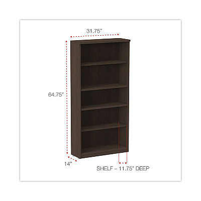 Alera Valencia Series Bookcase, Five-Shelf, 31.75w x 14d x 64.75h, Espresso (ALEVA636632ES)