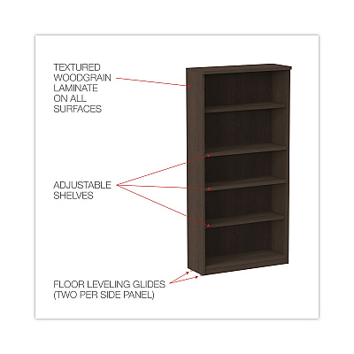 Alera Valencia Series Bookcase, Five-Shelf, 31.75w x 14d x 64.75h, Espresso (ALEVA636632ES)