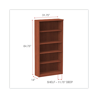 Alera Valencia Series Bookcase, Five-Shelf, 31.75w x 14d x 64.75h, Medium Cherry (ALEVA636632MC)