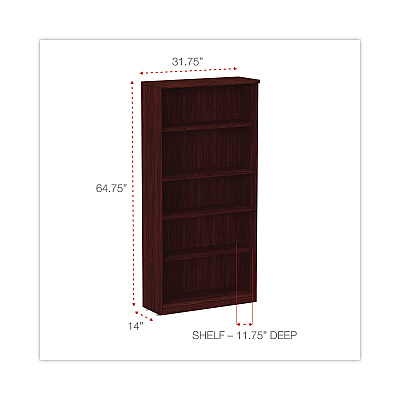 Alera Valencia Series Bookcase, Five-Shelf, 31.75w x 14d x 64.75h, Mahogany (ALEVA636632MY)