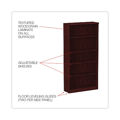 Alera Valencia Series Bookcase, Five-Shelf, 31.75w x 14d x 64.75h, Mahogany (ALEVA636632MY)