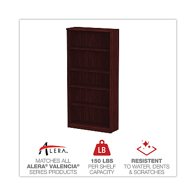 Alera Valencia Series Bookcase, Five-Shelf, 31.75w x 14d x 64.75h, Mahogany (ALEVA636632MY)