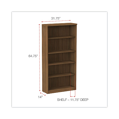 Alera Valencia Series Bookcase, Five-Shelf, 31.75w x 14d x 64.75h, Modern Walnut (ALEVA636632WA)