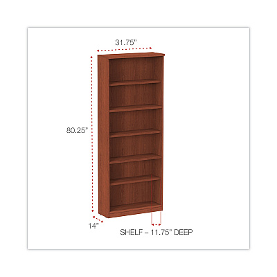 Alera Valencia Series Bookcase, Six-Shelf, 31.75w x 14d x 80.25h, Medium Cherry (ALEVA638232MC)