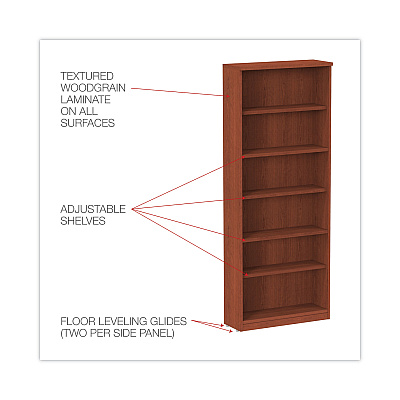 Alera Valencia Series Bookcase, Six-Shelf, 31.75w x 14d x 80.25h, Medium Cherry (ALEVA638232MC)