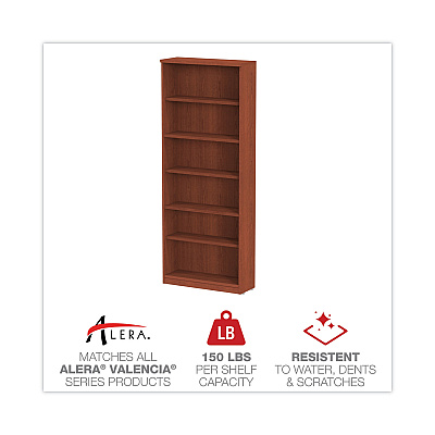 Alera Valencia Series Bookcase, Six-Shelf, 31.75w x 14d x 80.25h, Medium Cherry (ALEVA638232MC)