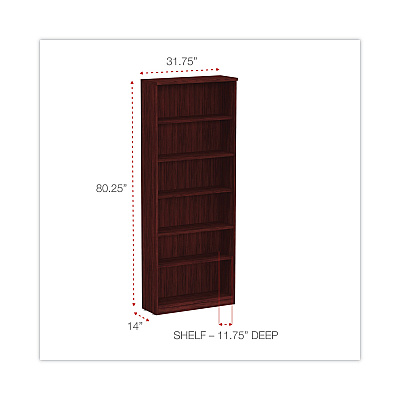 Alera Valencia Series Bookcase, Six-Shelf, 31.75w x 14d x 80.25h, Mahogany (ALEVA638232MY)
