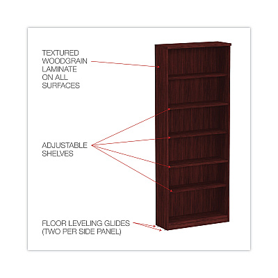 Alera Valencia Series Bookcase, Six-Shelf, 31.75w x 14d x 80.25h, Mahogany (ALEVA638232MY)