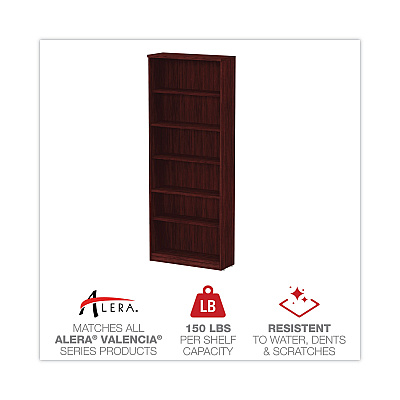 Alera Valencia Series Bookcase, Six-Shelf, 31.75w x 14d x 80.25h, Mahogany (ALEVA638232MY)