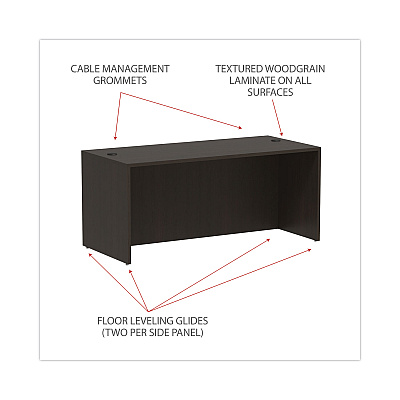 Alera Valencia Series Straight Front Desk Shell, 65" x 29.5" x 29.63", Espresso (ALEVA216630ES)