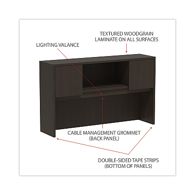 Alera Valencia Series Hutch with Doors, 4 Compartments, 58.88w x 15d x 35.38h, Espresso (ALEVA286015ES)