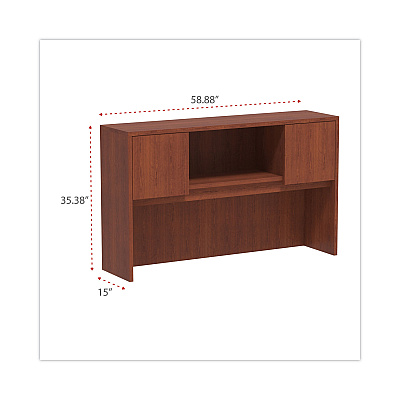Alera Valencia Series Hutch with Doors, 4 Compartments, 58.88w x 15d x 35.38h, Medium Cherry (ALEVA286015MC)