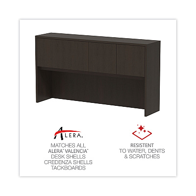 Alera Valencia Series Hutch with Doors, 4 Compartments, 64.75w x 15d x 35.38h, Espresso (ALEVA286615ES)