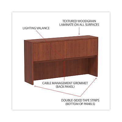 Alera Valencia Series Hutch with Doors, 4 Compartments, 64.75w x 154d x 35.38h, Medium Cherry (ALEVA286615MC)
