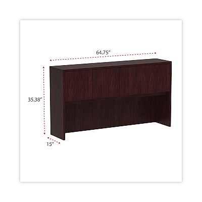 Alera Valencia Series Hutch with Doors, 4 Compartments, 64.75w x 15d x 35.38h, Mahogany (ALEVA286615MY)