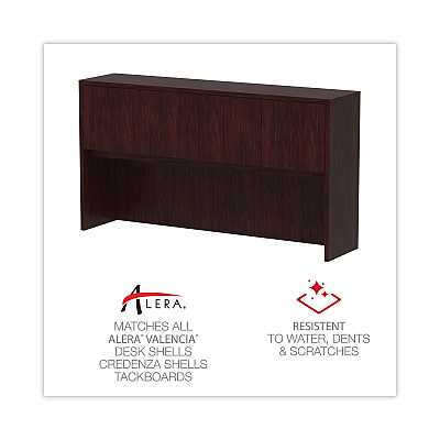 Alera Valencia Series Hutch with Doors, 4 Compartments, 64.75w x 15d x 35.38h, Mahogany (ALEVA286615MY)